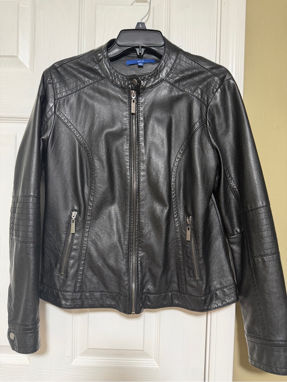 Apt. 9 Black Faux Leather Moto Jacket with Zip Pockets